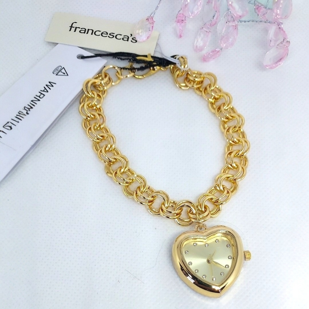 Francesca's Gina Heart Watch Chain Bracelet  Gold NWT